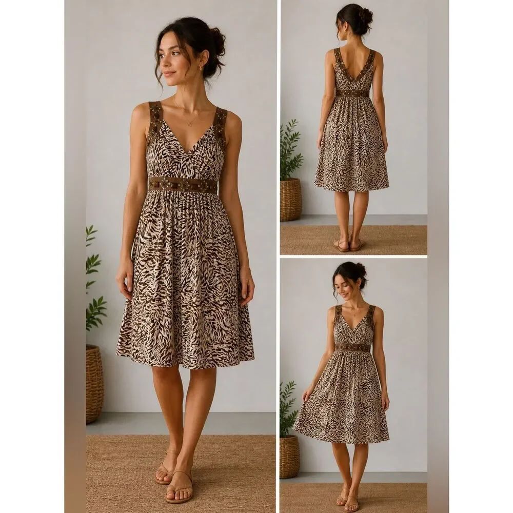 Spense animal print dress with beaded embellishment size 12